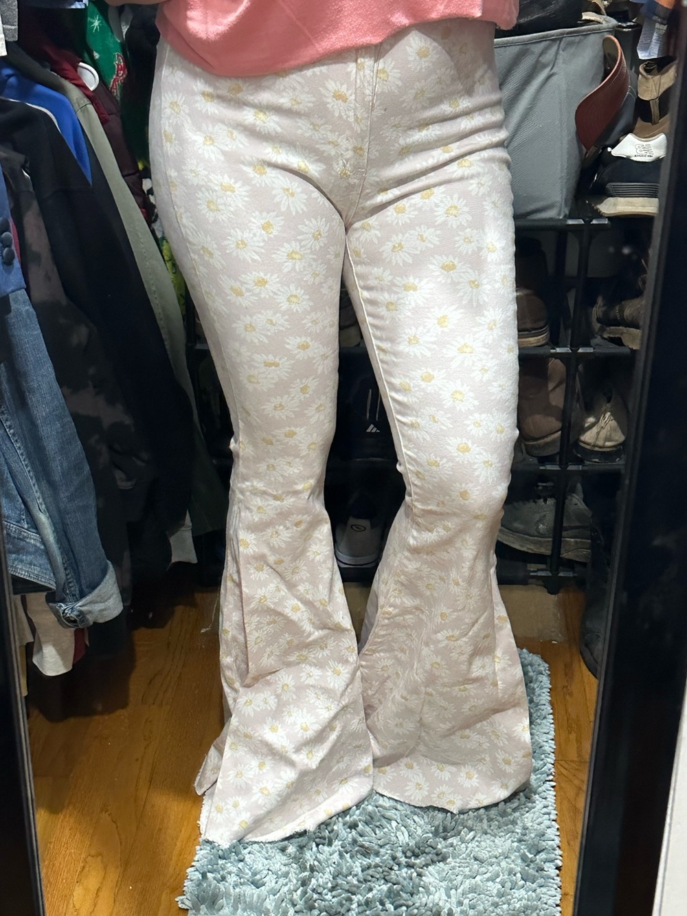 High-Waist Daisy Print Flared Jeans